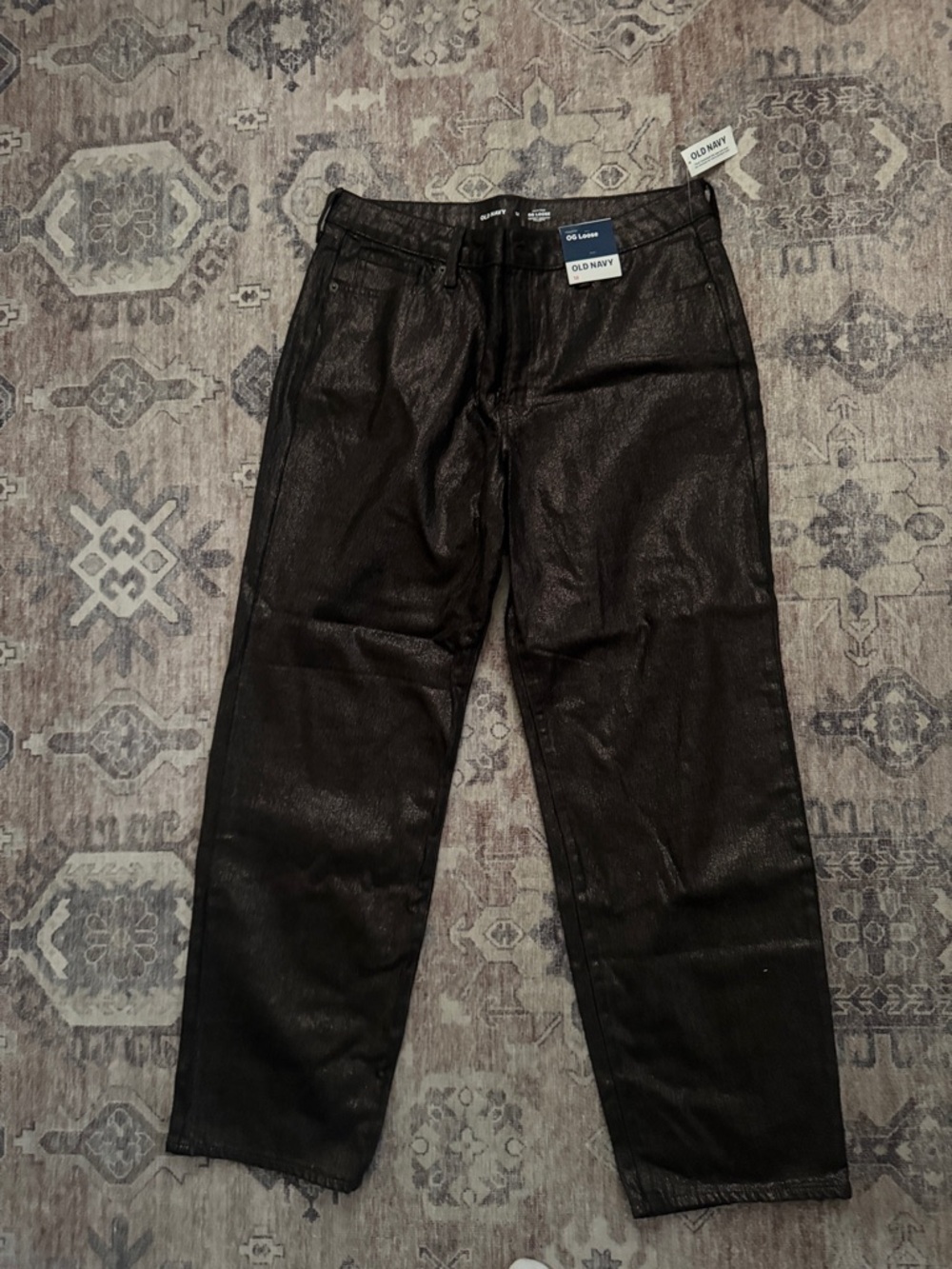Old Navy Women’s Black and Gold Straight-Leg Jeans